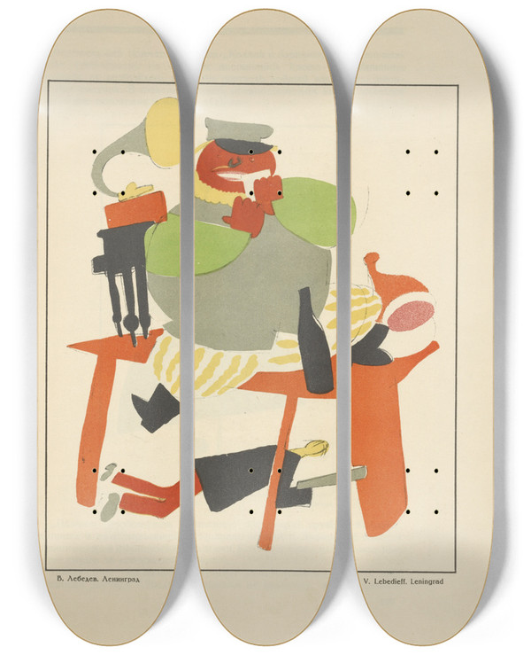 Triptych art skateboard deck of Mikhail Mikhalovich Cheremnykh Russkii Revoliutsionnyi Plakat Pl17 by Mikhail Mikhailovich Cheremnykh (1890-1962)