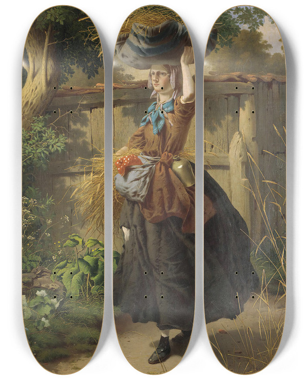 Triptych art skateboard deck of William Edward Millner Returning Fromthe Fields by William Edward Millner (1849-1895)