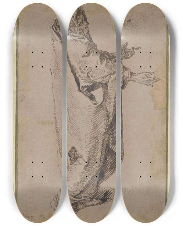 Triptych art skateboard deck of Jacob De Gheyn Ii Study For A Standing Virginmary by Jacob de Gheyn II (1565-1629)