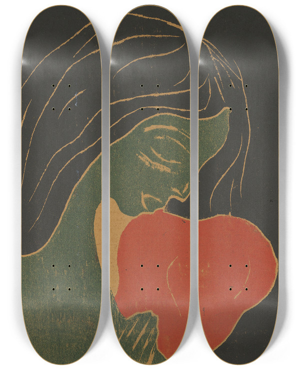 Triptych art skateboard deck of Edvard Munch Das Herz by Edvard Munch (1863-1944)