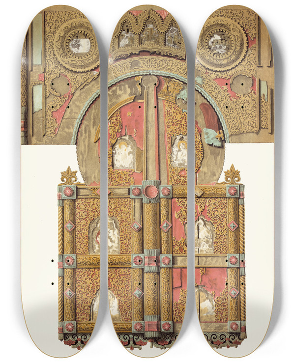 Triptych art skateboard deck of Fedor Grigoryevich Solntsev Starinnyia Tsarskiia Dveri V Sele Kolomenskom by Fedor Grigoryevich Solntsev (1801-1892)
