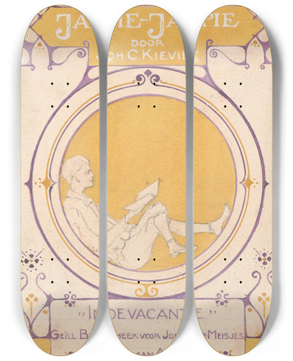 Triptych art skateboard deck of Reinier Willem Petrus De Vries Joh C Kievit Jaepiejaepie In De Vacantie by Reinier Willem Petrus De Vries (1874-1952)