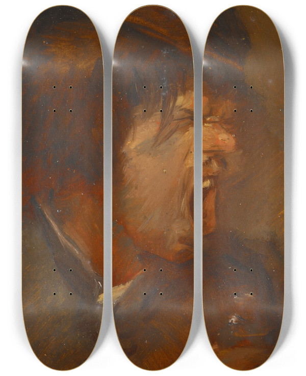 Triptych art skateboard deck of Wilhelm Busch Bitter Medicine by Wilhelm Busch (1832-1908)