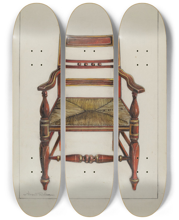 Triptych art skateboard deck of Florence Truelson Chair by Florence Truelson