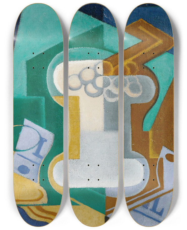 Triptych art skateboard deck of Juan Gris Verre Et Fruits by Juan Gris (1887-1927)