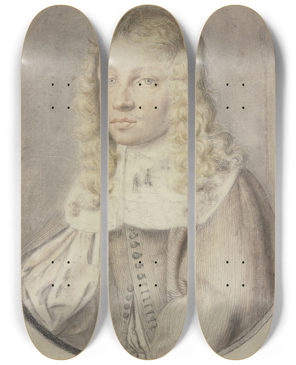 Triptych art skateboard deck of Joachim Von Sandrart Bildnis Eines Jungen Mannes Nach Links by Joachim Von Sandrart (1609-1688)