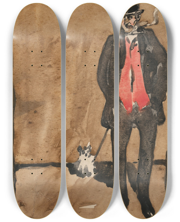 Triptych art skateboard deck of Joseph Crawhall Self Portrait by Joseph Crawhall (1861-1913)