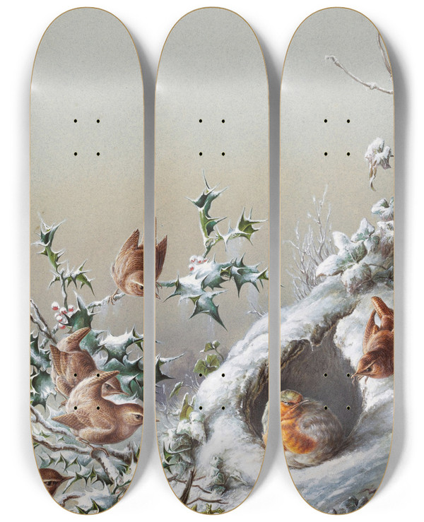 Triptych art skateboard deck of Harry Bright In Peacetime by Harry Bright (1846-1895)