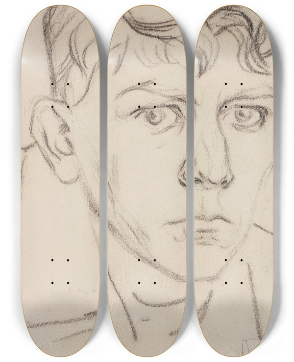 Triptych art skateboard deck of Aleksander Uurits Autoportree by Aleksander Uurits (1888-1918)
