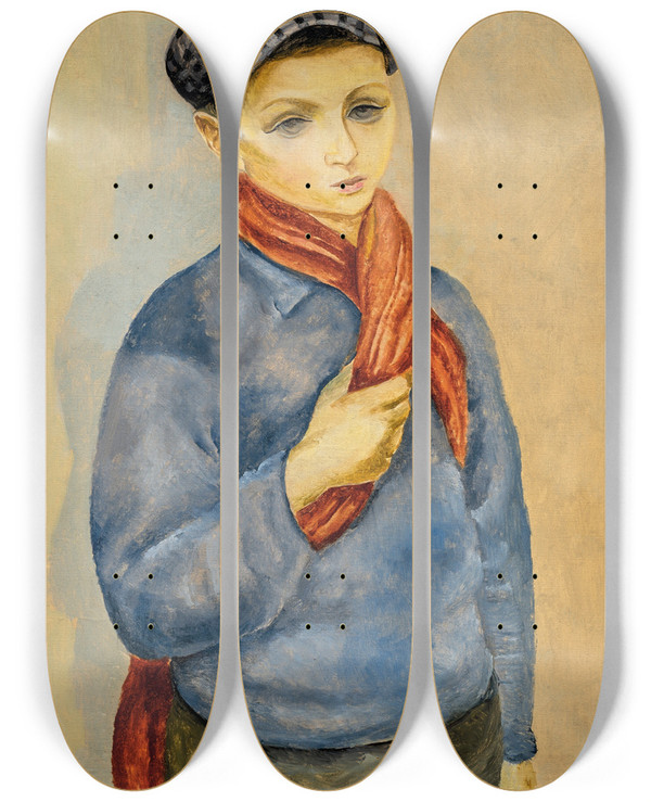 Triptych art skateboard deck of Mose Kisling Jeune Garon La Casquette by Moise Kisling (1891-1953)