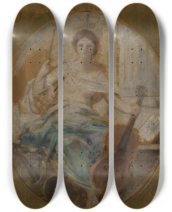 Triptych art skateboard deck of Franois Lafon La Musique by Francois Lafon (1846-1920)