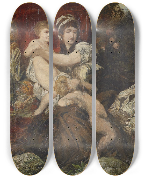 Triptych art skateboard deck of Hans Makart Sinnbild Der Fruchtbarkeit by Hans Makart (1840-1884)