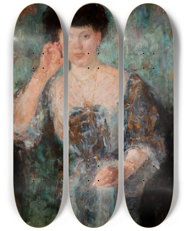 Triptych art skateboard deck of Olga Boznanska Portrait Of Mrs Horain by Olga Boznanska (1865-1940)