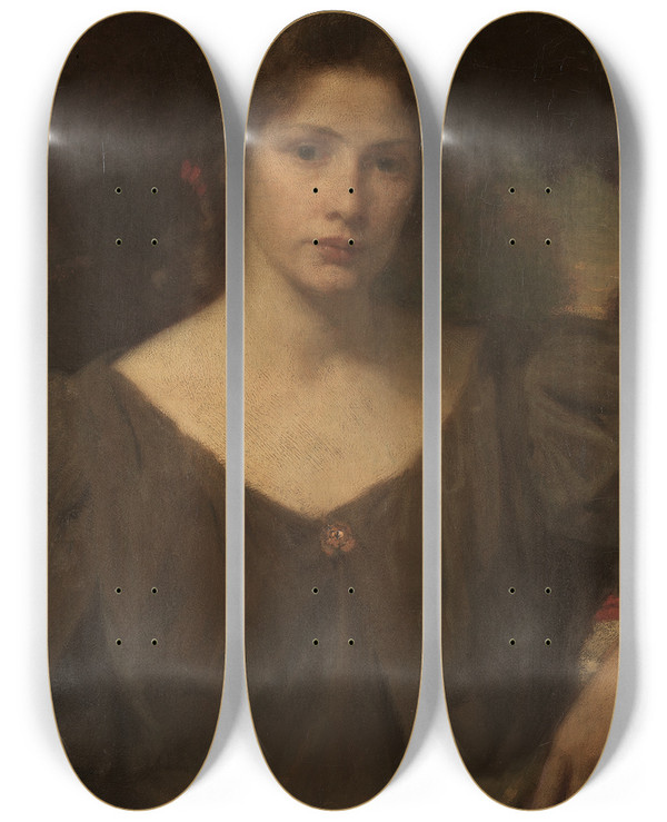 Triptych art skateboard deck of Louis Loeb Jessica by Louis Loeb (1866-1909)