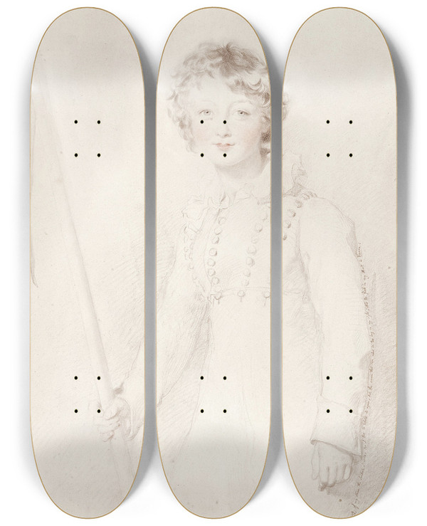 Triptych art skateboard deck of Sir Thomas Lawrence The Son Of Countess Meerveldt by Sir Thomas Lawrence (1769-1830)