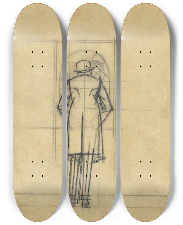 Triptych art skateboard deck of Bernard Boutet De Monvel Luc In Front Of A Painting By Jean Metzinger by Bernard Boutet De Monvel (1881-1949)