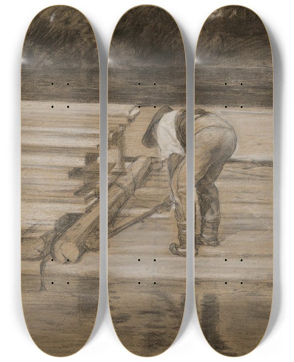 Triptych art skateboard deck of Karol Miloslav Lehotsk Raftsman by Karol Miloslav Lehotsky (1878-1929)