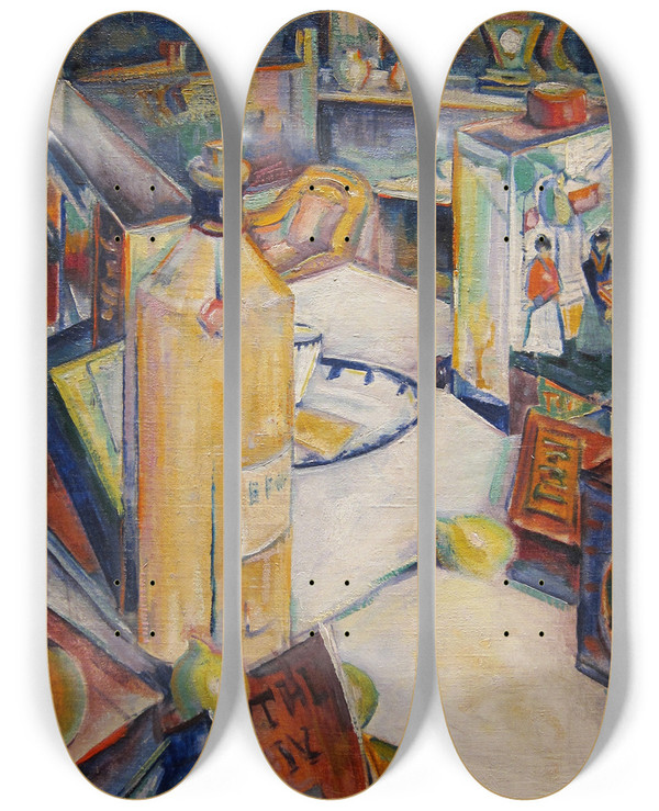 Triptych art skateboard deck of Preston Dickinson Still Life In Interior by Preston Dickinson (1891-1930)