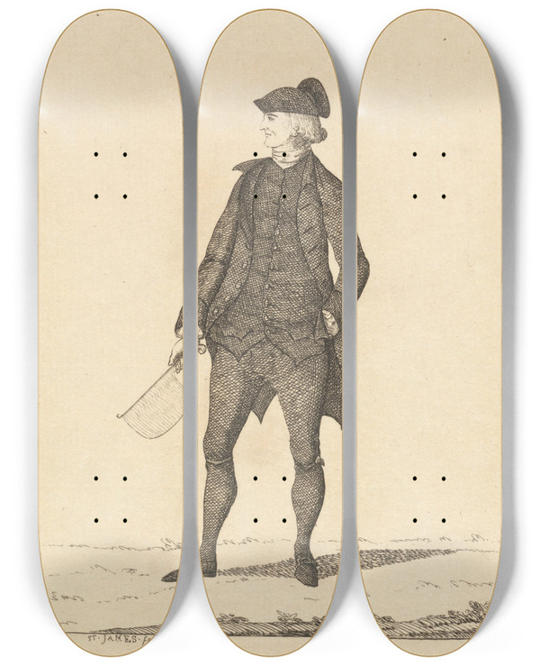 Triptych art skateboard deck of Mary Darly The Clerical Butcher by Mary Darly (1756-1779)