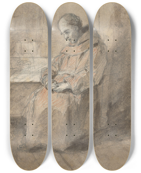 Triptych art skateboard deck of Jan Nowopack Monk by Jan Nowopacky