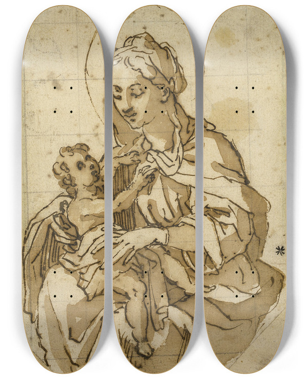 Triptych art skateboard deck of Circle Of Francesco Vanni Virgin And Child by Circle Of Francesco Vanni (1563-1610)