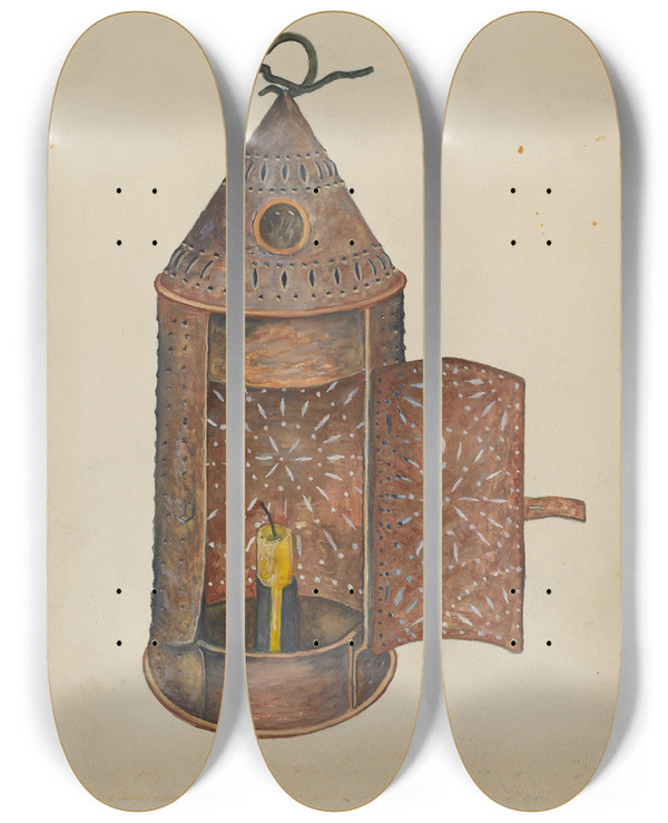 Triptych art skateboard deck of Dorothea A Farrington Yard Lantern by Dorothea A Farrington