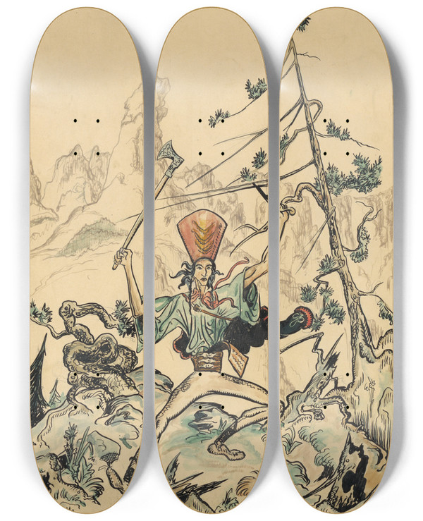 Triptych art skateboard deck of Jn Novk Jnok_1 by Jan Novak (1921-1944)