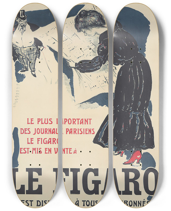 Triptych art skateboard deck of Pierre Bonnard Le Figaro by Pierre Bonnard (1867-1947)