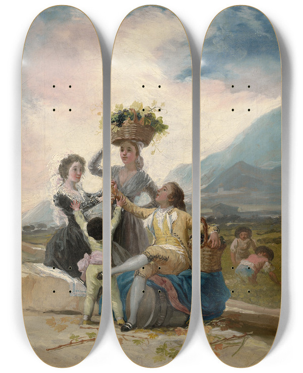 Triptych art skateboard deck of Francisco De Goya Autumn by Francisco de Goya (1746-1828)