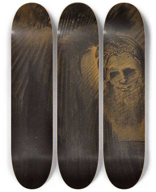 Triptych art skateboard deck of Odilon Redon Apparition_1 by Odilon Redon (1840-1916)