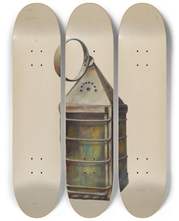 Triptych art skateboard deck of Walter Hochstrasser Lantern_3 by Walter Hochstrasser (20-)