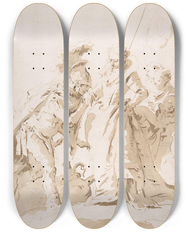 Triptych art skateboard deck of Giovanni Battista Tiepolo The Meeting Of Anthony And Cleopatra_1 by Giovanni Battista Tiepolo (1696-1770)