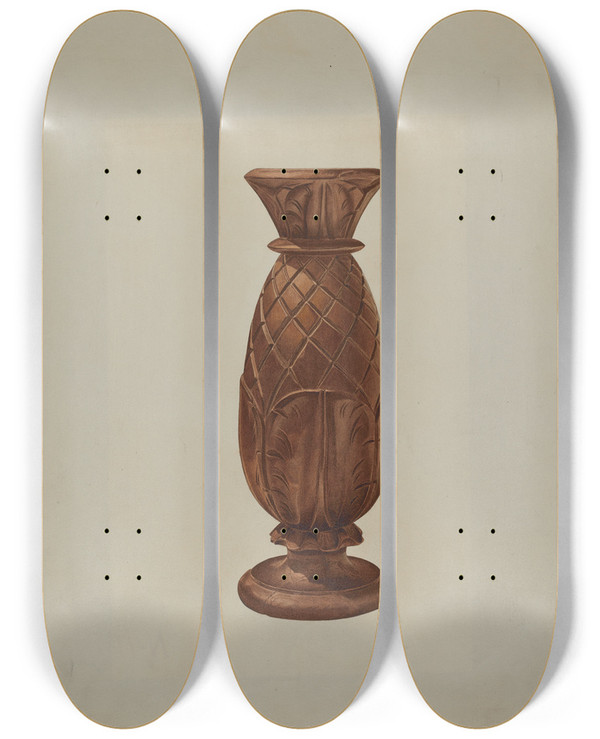 Triptych art skateboard deck of Henry Murphy Bed Post Top by Henry Murphy