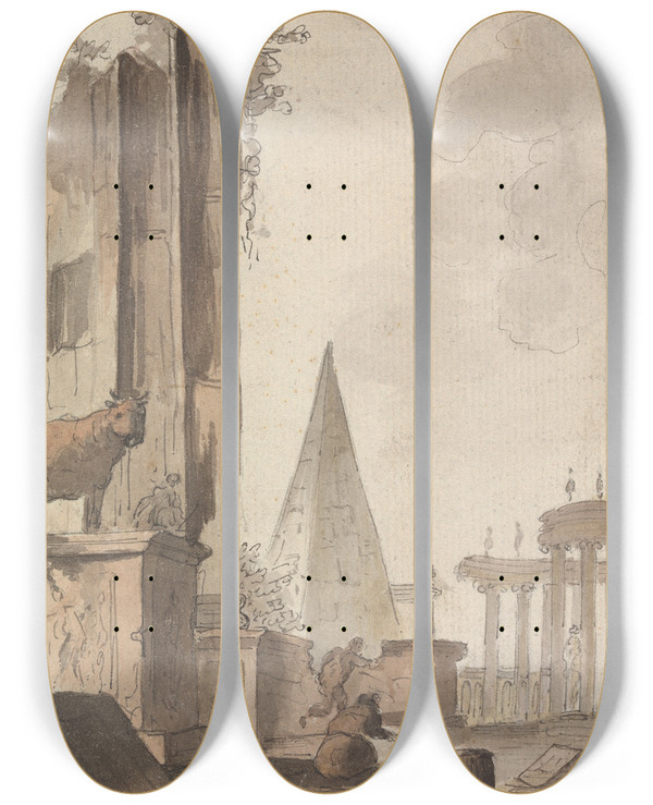 Triptych art skateboard deck of John Devoto Design For A Wall Decoration by John Devoto