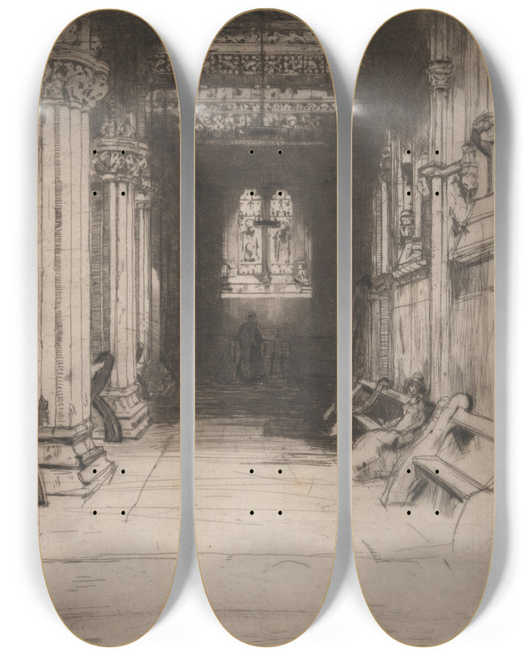 Triptych art skateboard deck of David Young Cameron Rosslyn Chapel by David Young Cameron (1865-1945)