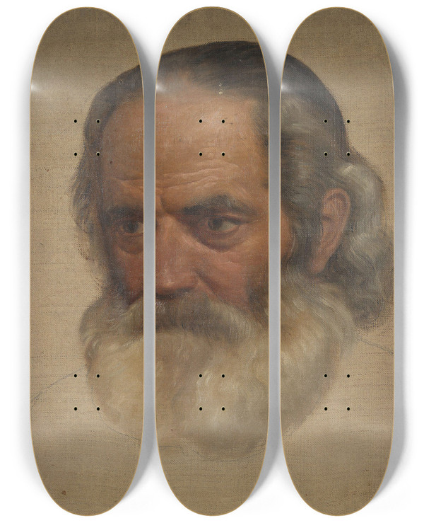 Triptych art skateboard deck of Adolph Tidemand Portrait Study Of An Old Man_1 by Adolph Tidemand (1814-1876)