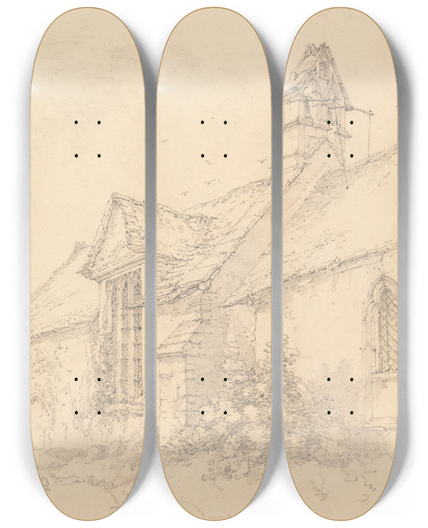 Triptych art skateboard deck of Thomas Hearne Brackenborough Church Wiltshire by Thomas Hearne (1744-1817)