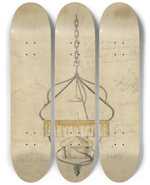 Triptych art skateboard deck of Gust Van De Wall Pern Ontwerp Voor Een Hanglamp by Gust van de Wall Pern (1877-1911)