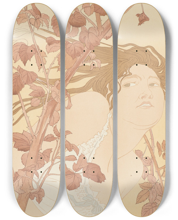 Triptych art skateboard deck of Henri Detouche In The Brambles Dans Les Ronces by Henri Detouche (1854-1913)