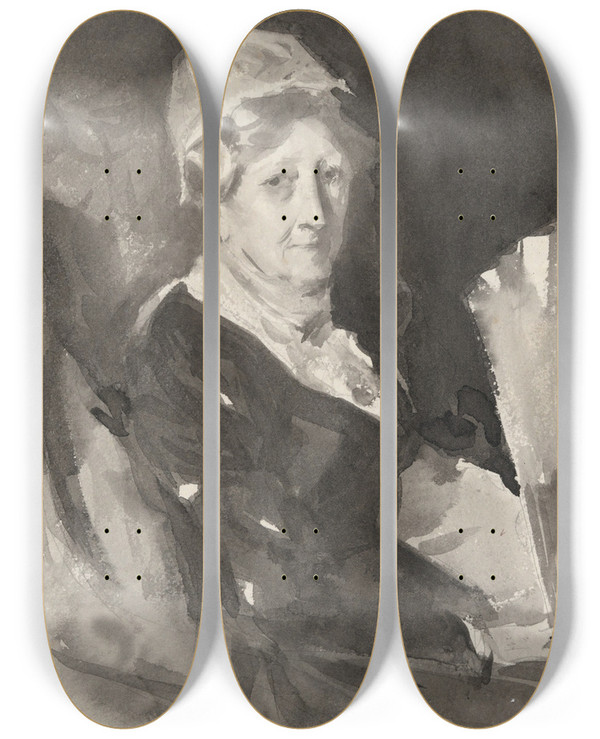 Triptych art skateboard deck of John Singer Sargent Portrait Of Mrs Frederick Mead With Afan by John Singer Sargent (1856-1925)