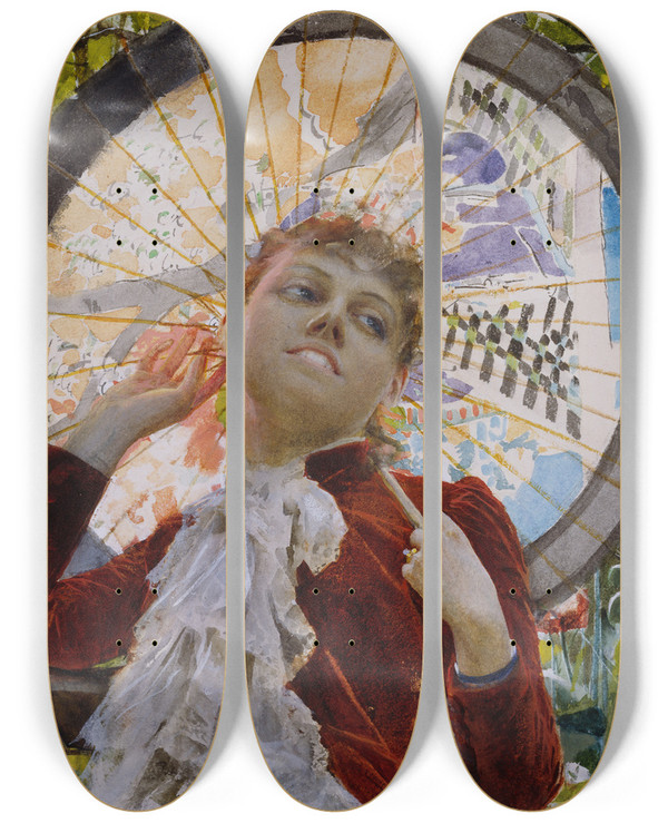 Triptych art skateboard deck of Anders Zorn Castles In The Air by Anders Zorn (1860-1920)