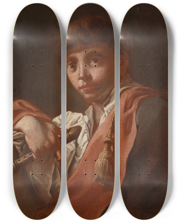 Triptych art skateboard deck of Domenico Maggiotto Knabe Mit Blockflte by Domenico Maggiotto (1713-1794)