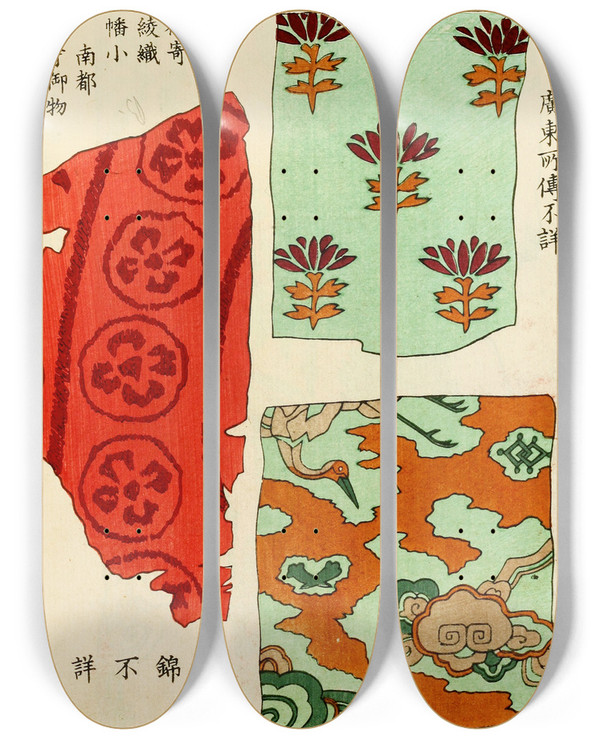 Triptych art skateboard deck of A F Stoddard Company Chinese Prints Pl2 by A F Stoddard Company (1871-1894)