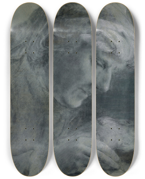 Triptych art skateboard deck of Thomas Frye Portrait Of An Artist Drawing by Thomas Frye (1710-1762)