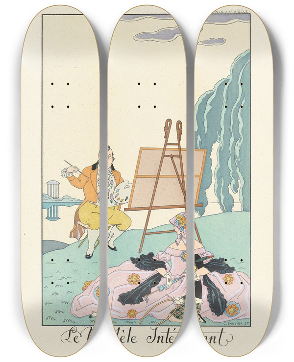 Triptych art skateboard deck of George Barbier Le Modle Intressantthe Interesting Model by George Barbier (1882-1932)
