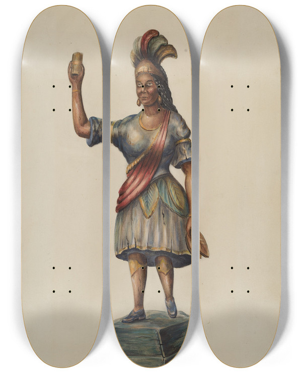Triptych art skateboard deck of Charles Bowman Cigar Store Indian_1 by Charles Bowman