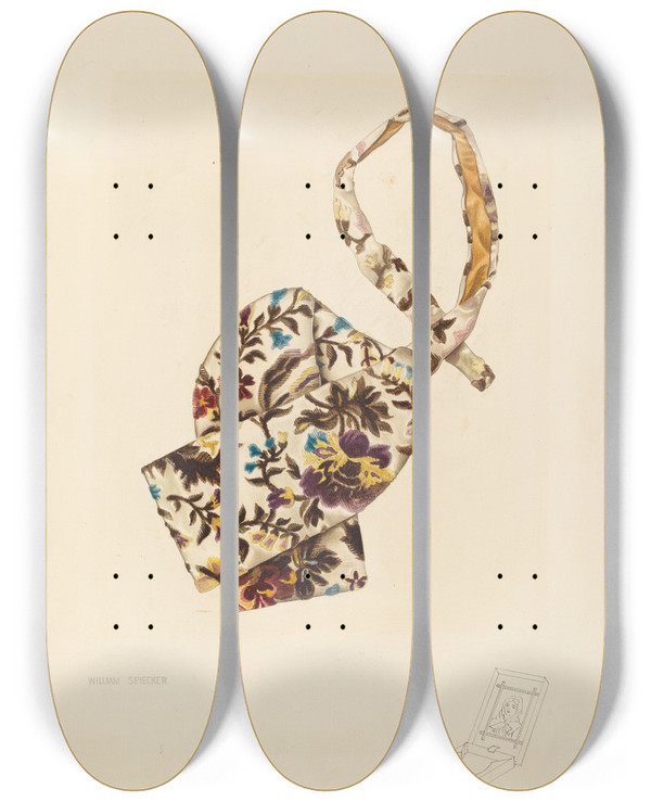 Triptych art skateboard deck of William Spiecker Cravat And Box by William Spiecker