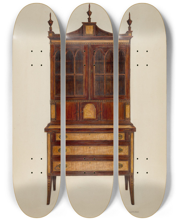 Triptych art skateboard deck of Charles Bowman Desk by Charles Bowman
