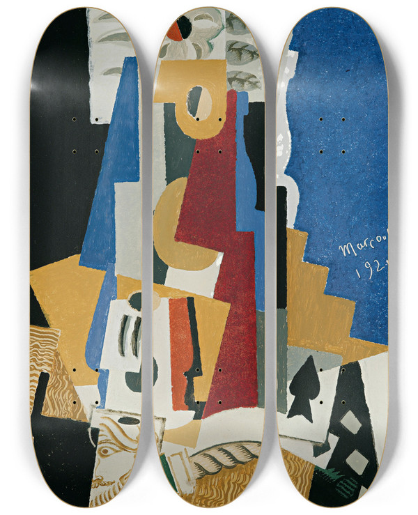Triptych art skateboard deck of Louis Marcoussis Nature Morte Las De Pique by Louis Marcoussis (1883-1941)