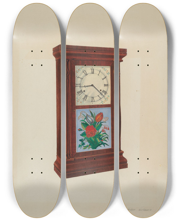 Triptych art skateboard deck of Arthur Mathews Seth Thomas Clock_1 by Arthur Mathews